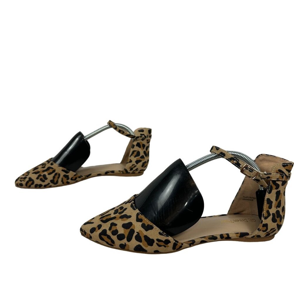Dream Pairs Womens Leopard Print Ankle Strap Pointed Flats Size 8